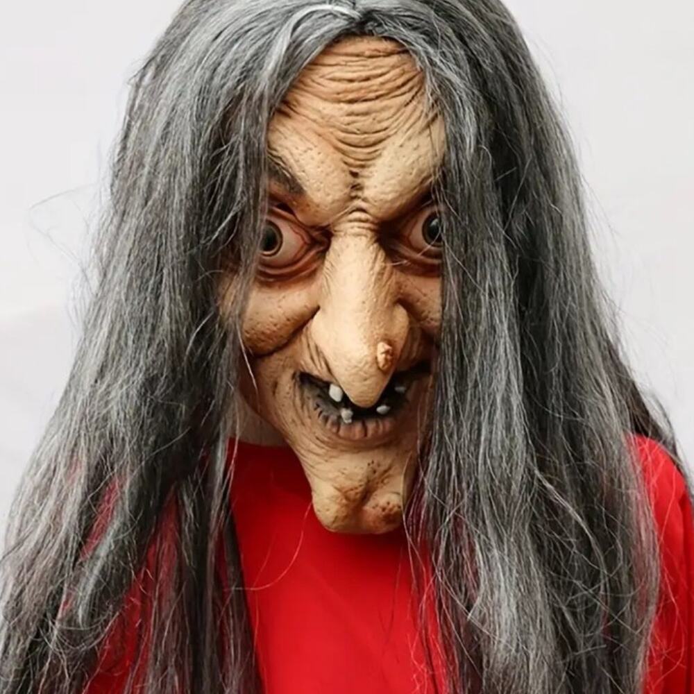 Halloween Old Witch Mask Costume Scary Hag Woman Warts Spooky Monster Curse NEW